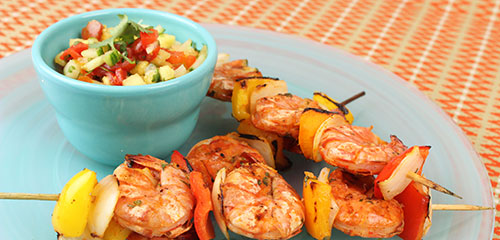 Grilled Red Curry Shrimp with Spicy Pineapple Tomato Salsa