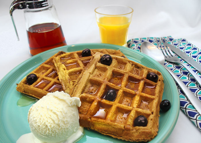 Pumpkin Waffles with Berries