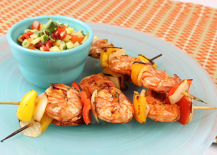 Grilled Red Curry Shrimp with Spicy Pineapple Tomato Salsa