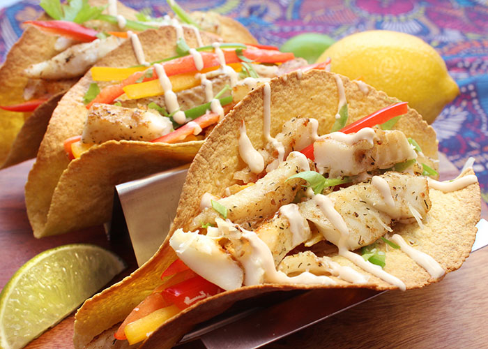 Fish Tacos with Spicy Peppers, Tomato & Corn