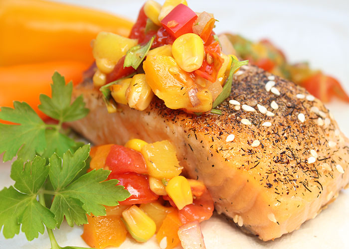 Grilled Salmon with Tomato Mango Chutney