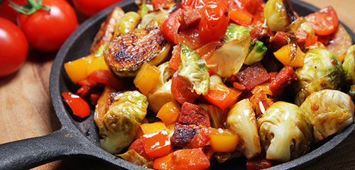 Brussels Sprouts with Tomato & Peppers