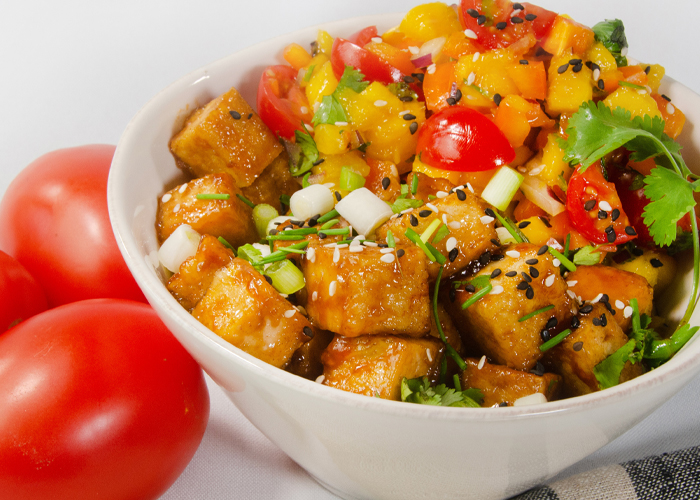 Fried Tofu with Mango Salad and Rice