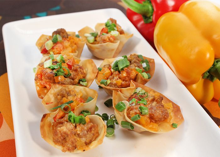 Pepper and Sausage Wonton Cups