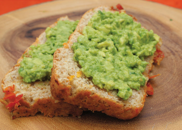 Tomato Cheddar Bread with Avocado