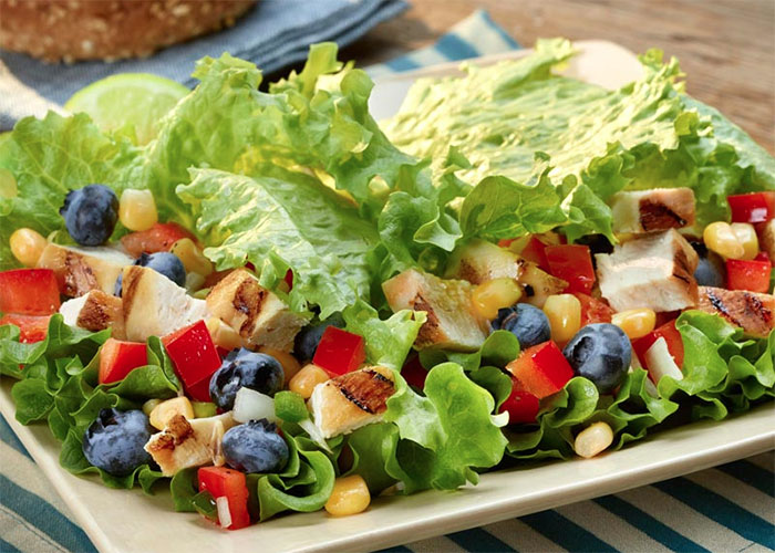 Grilled Chicken Lettuce Wraps with Blueberry Bell Pepper Relish