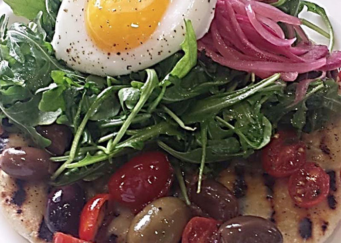 Grilled Herbed Flatbread with Arugula Salad