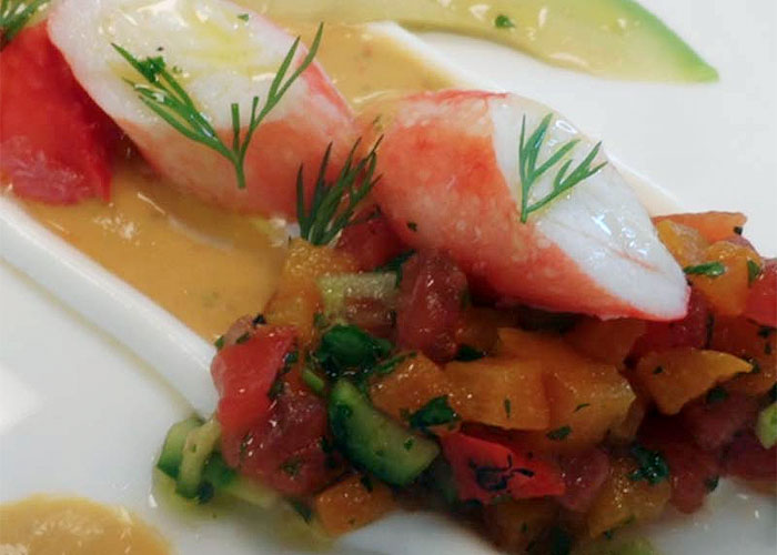 King Crab with a Tomato, Sweet Pepper, Cucumber Emulsion