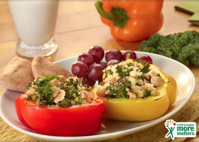 Rainbow Bell Pepper Boats with Garbonzo Beans